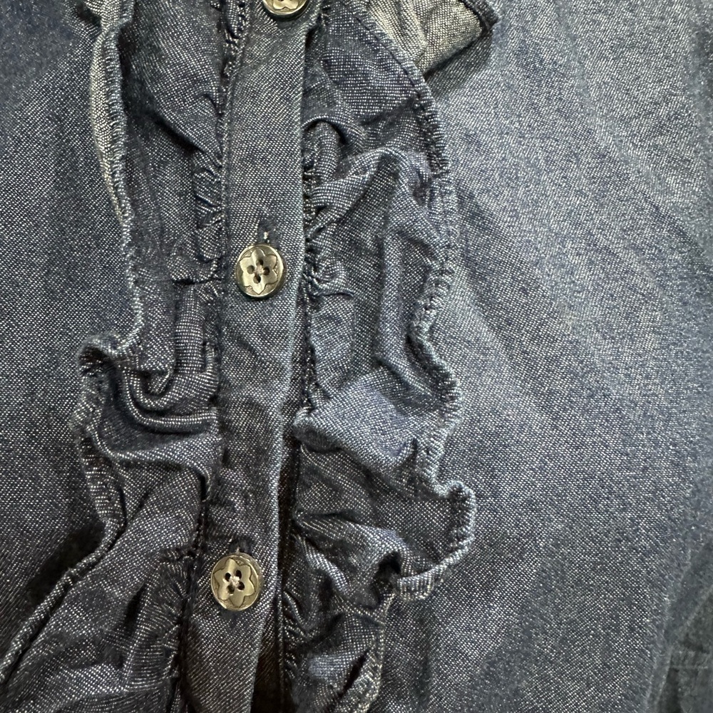 Draper James Blue Denim Ruffle Blouse size 6 - Picture 3 of 4
